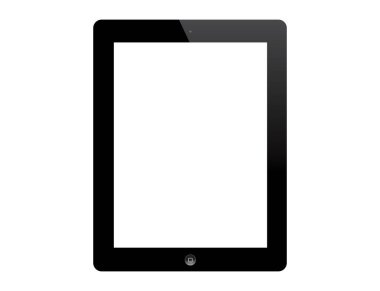 Beyaz arkaplan vektör illüstrasyonunda beyaz ekranlı siyah tablet iPad 