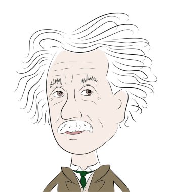 25 Kasım 2023: İzafiyet teorisini geliştiren dahi teorik fizikçi Albert Einstein 'ın komik vektör karikatür çizimi.
