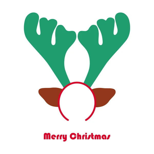 Весела Різдвяна Листівка Оленячими Рогами Головний Убір Білому Тлі Векторні — стоковий вектор