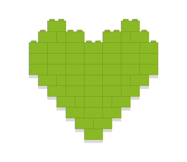 Зелене Серце Блоків Білому Фоні Векторні Ілюстрації — стоковий вектор