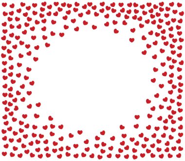 Beyaz arkaplan vektörü illüstrasyonunda küçük kırmızı kalplerden oluşan sevimli çerçeve