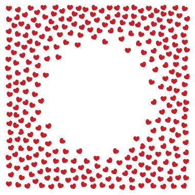 Beyaz arkaplan vektörü illüstrasyonunda küçük kırmızı kalplerden oluşan sevimli çerçeve