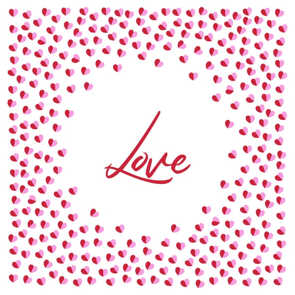 Moldura Amor Bonito Feito Pequenos Corações Vermelhos Rosa Fundo Branco — Vetor de Stock