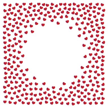 Beyaz arkaplan vektörü illüstrasyonunda küçük kırmızı kalplerden oluşan sevimli çerçeve