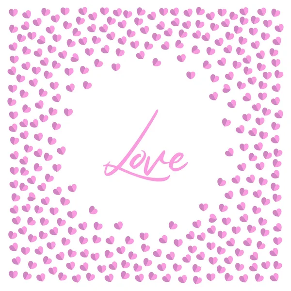 在白色背景矢量图上用粉色小心制作的可爱的爱情框架 — 图库矢量图片#