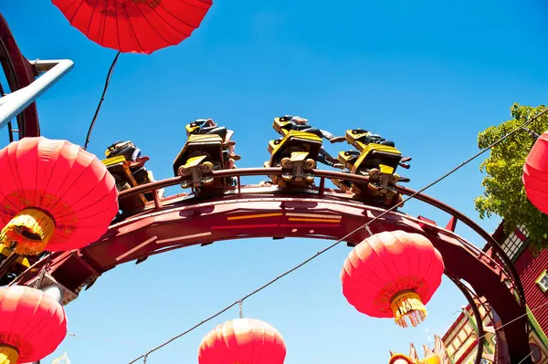 Copenhagen Denmark June 2014 Chinese Lanterns Demon Roller Coaster Amusement — 图库照片#