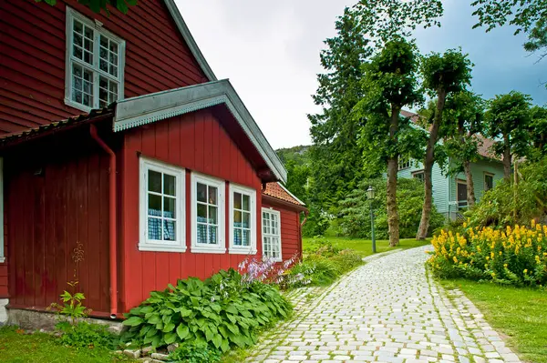 stock image BERGEN, NORWAY - JULY 20, 2018: Gamle (Old) Bergen Museum - Open Air Museum with a small town life during the 18th and 19th centuries. 