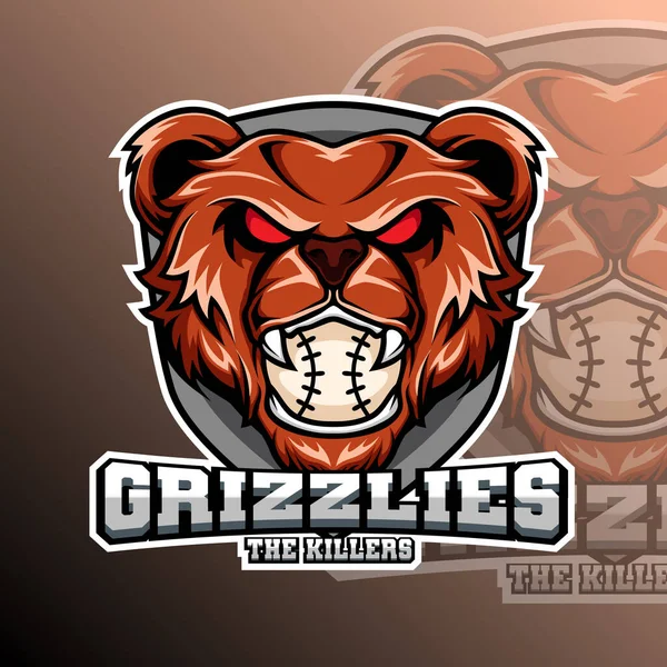 Grizzlies Moordenaars Honkbal Animal Logo Sport Club Team Badge — Stockvector