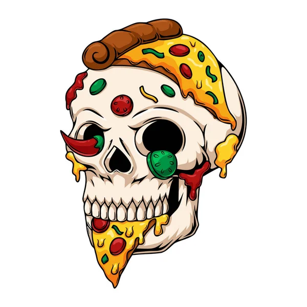 Illustratie Van Pizza Menselijke Schedel Karakter Eten Pizza — Stockvector
