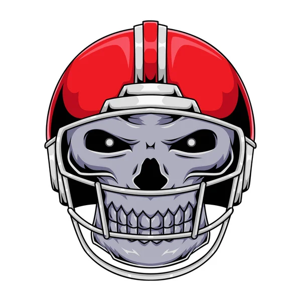 Ilustração Futebol Americano Personagem Mascote Crânio Humano Vestindo Capacete Vermelho — Vetor de Stock