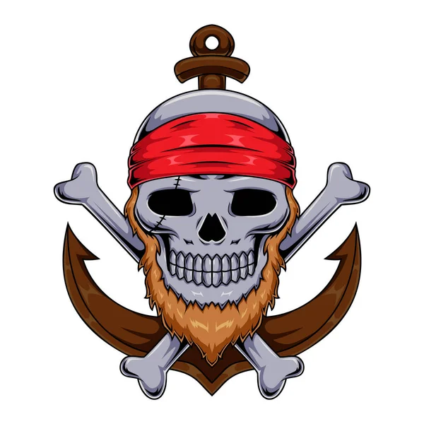 Ilustración Del Personaje Mascota Del Cráneo Humano Pirata Con Alas — Vector de stock