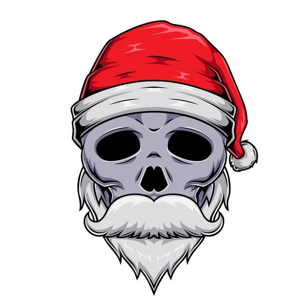Illustration Personnage Mascotte Crâne Humain Père Noël Portant Chapeau Père — Image vectorielle