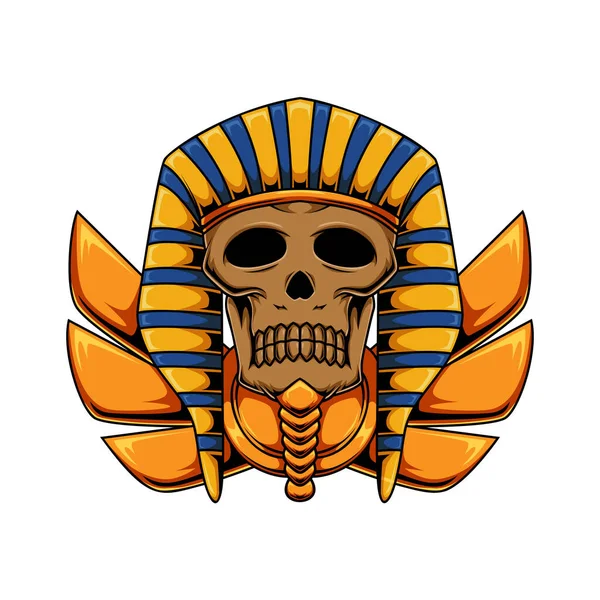 Ilustración Del Faraón Dorado Egipto Personaje Mascota Del Cráneo Humano — Vector de stock