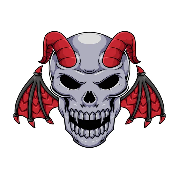 Ilustración Del Personaje Mascota Del Cráneo Humano Demonio Con Cuernos — Vector de stock