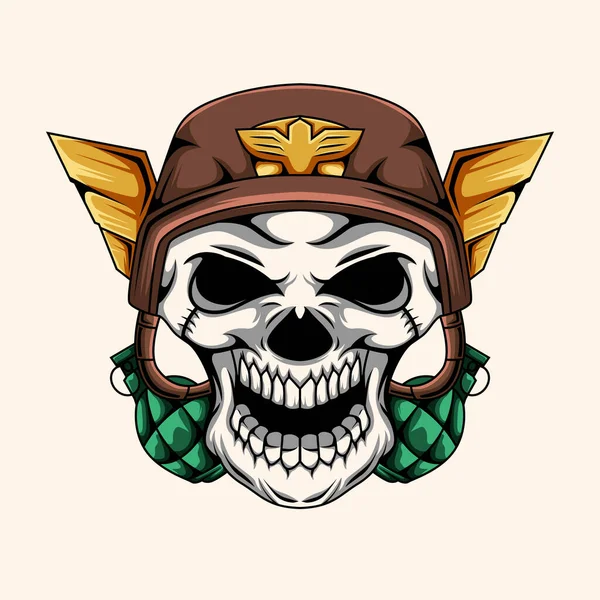 Ilustración Del Personaje Mascota Del Cráneo Humano Del Ejército Con — Vector de stock