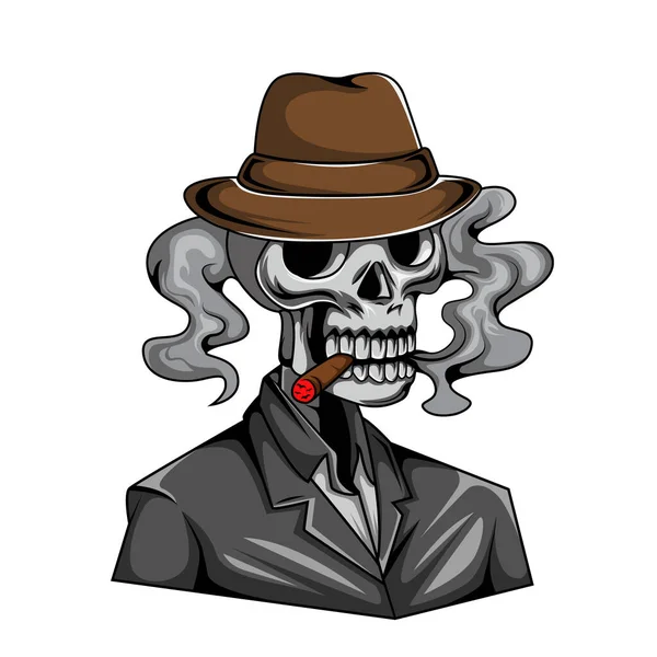 Ilustración Del Personaje Mascota Del Cráneo Humano Mafia Con — Vector de stock