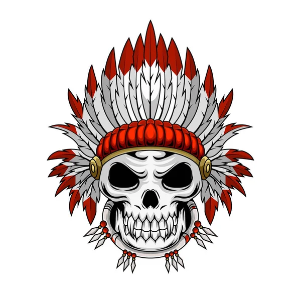 Ilustración Del Personaje Mascota Del Cráneo Humano Tribal Con Tocado — Vector de stock