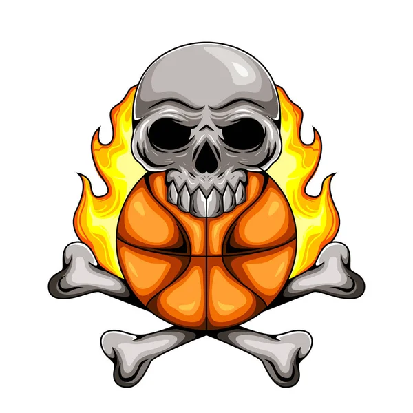 Ilustración Del Personaje Mascota Del Cráneo Humano Baloncesto Con Fuego — Vector de stock