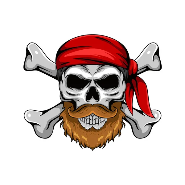 Ilustración Del Personaje Mascota Del Cráneo Humano Pirata Con Huesos — Vector de stock