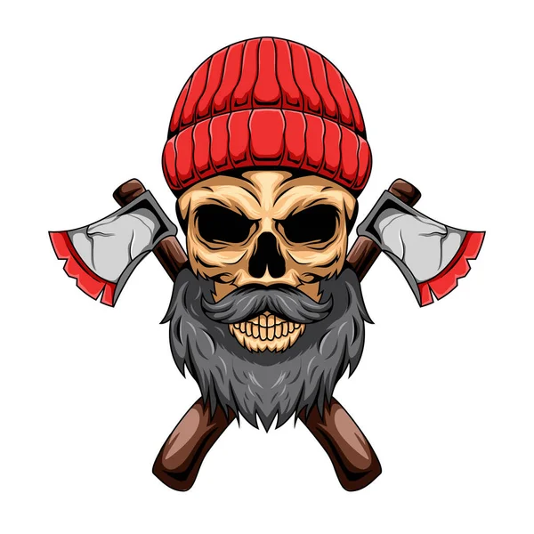 Ilustración Del Personaje Mascota Del Cráneo Humano Carpintero Con Ejes — Vector de stock