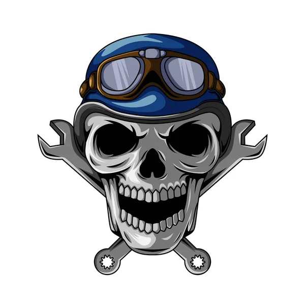 Ilustración Del Personaje Mascota Del Cráneo Humano Motociclista Con Casco — Vector de stock