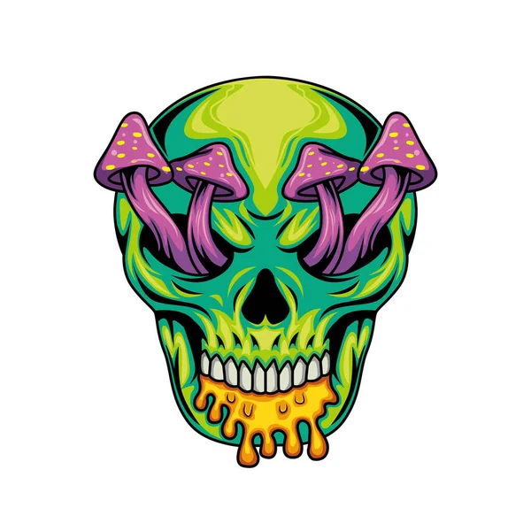 Illustration Caractère Mascotte Champignon Crâne Humain Avec Poison Liquide — Image vectorielle