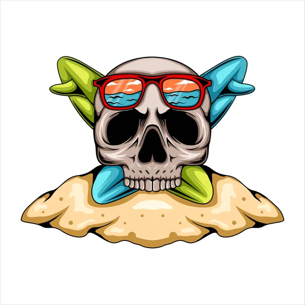 Illustration Ambiance Estivale Personnage Mascotte Crâne Humain Avec Palmier Sur — Image vectorielle