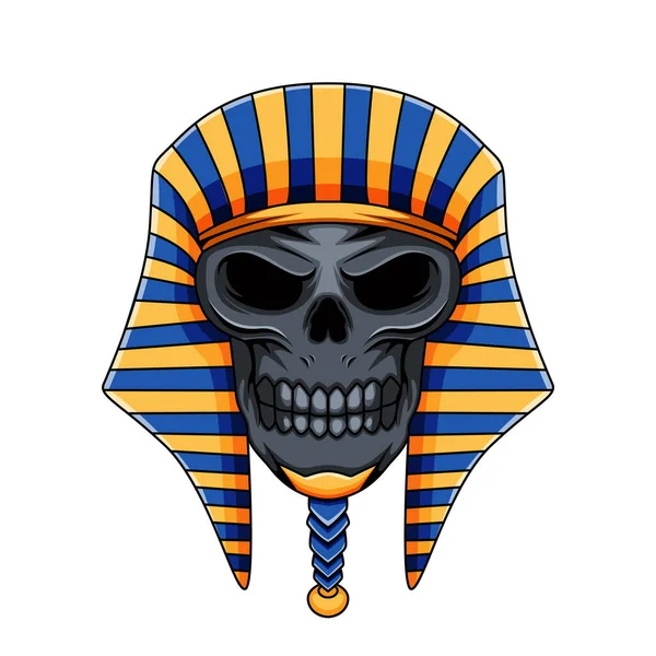 Ilustración Del Faraón Dorado Egipto Personaje Mascota Del Cráneo Humano — Vector de stock