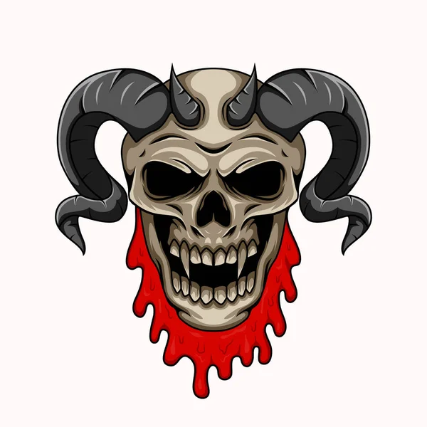 Ilustración Del Personaje Mascota Del Cráneo Humano Demonio Con Cuernos — Vector de stock