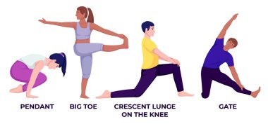 Yoga yapan kadın ve erkeklerin canlandırması.