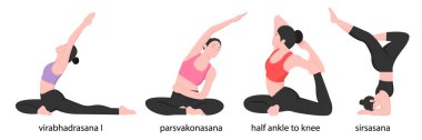 Yoga yapan kadın ve erkeklerin canlandırması.