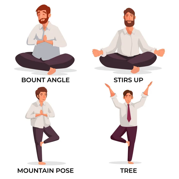 Ofis Çalışanının Yoga Poz Egzersizi Yaptığı Bir Resim — Stok Vektör