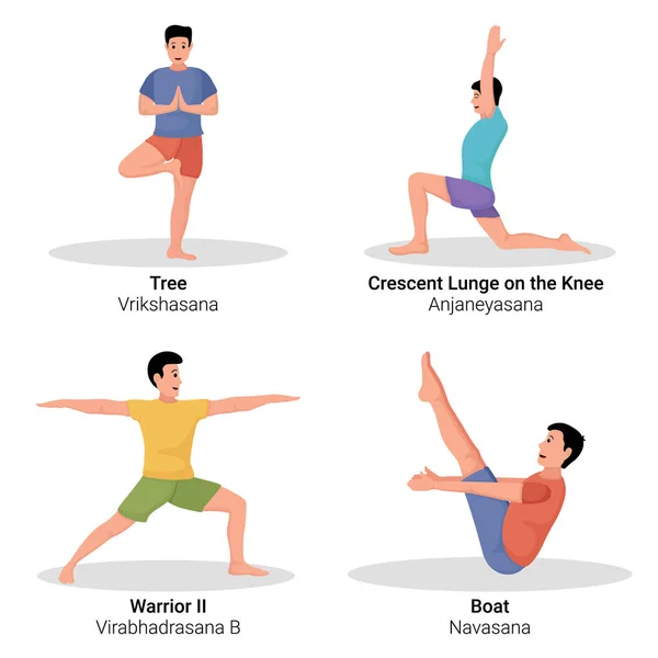 Yoga Yapan Erkekler Poz Egzersizleri Yapıyor — Stok Vektör
