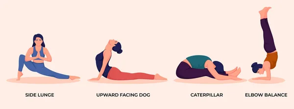 Illustration Glücklicher Frauen Bei Yoga Pose Übungen — Stockvektor