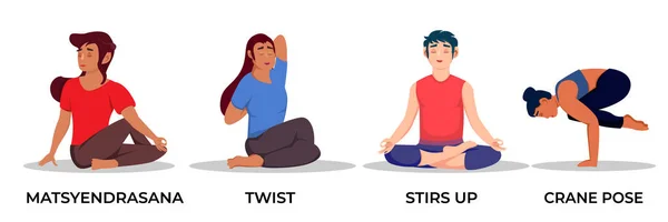 Yoga Yapan Kadın Erkeklerin Canlandırması — Stok Vektör
