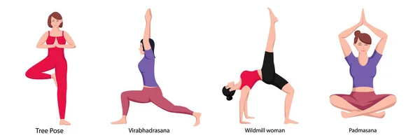 Ilustración Hombres Mujeres Haciendo Ejercicios Pose Yoga — Archivo Imágenes Vectoriales