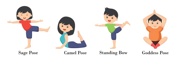 Ilustración Hombres Mujeres Haciendo Ejercicios Pose Yoga — Vector de stock