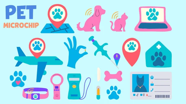 Microchip Para Mascotas Lindo Elemento Gráfico Estilo Plano Dibujado Mano — Vector de stock
