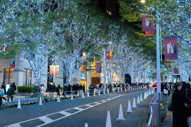 TOKYO, JAPONYAN - 8 Kasım 2024: Roppongi Hills 'te Noel zamanı aydınlatma süslemesi