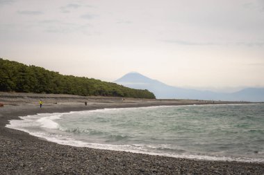 Fuji Dağı 'yla Miho no Matsubara plajı manzarası