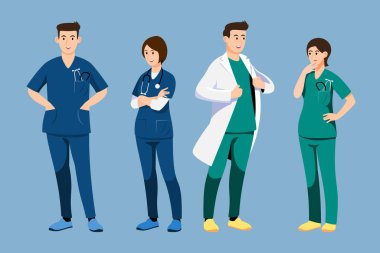 Modern biçim vektör illüstrasyonunda doktor karakter belirlendi