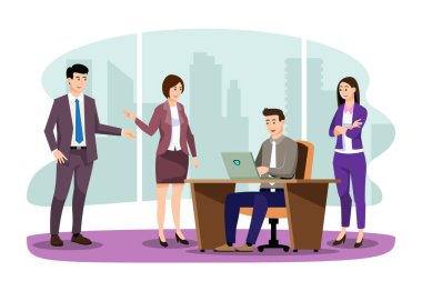 Modern biçim vektör illüstrasyonunda ofis çalışanı karakteri ayarlandı