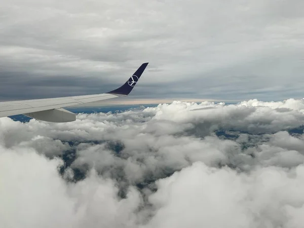 Oslo Norway Jul Aerial View Europe Wing Lot Polish Airlines — Stock Photo, Image
