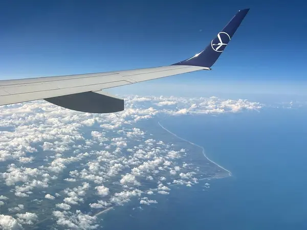 Oslo Norsko Července Letecký Pohled Evropu Křídlem Lot Polish Airlines — Stock fotografie