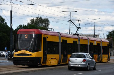 WARSAW, POLAND - JUL 15: Tram in Warsaw, Poland, as seen on July 15, 2022.