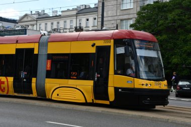 WARSAW, POLAND - JUL 15: Tram in Warsaw, Poland, as seen on July 15, 2022.