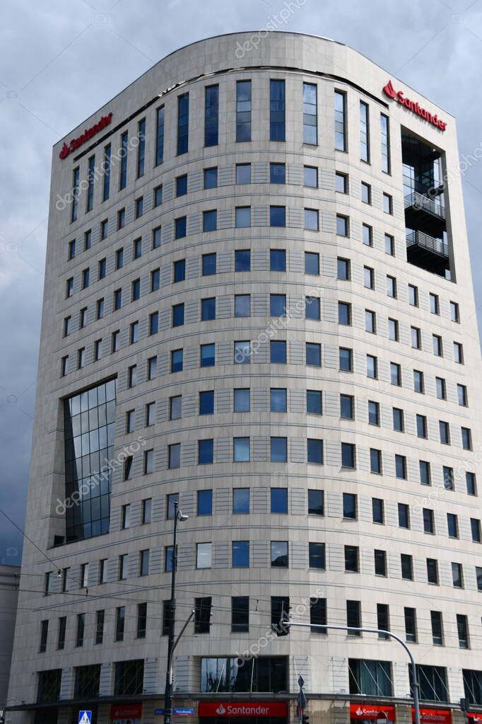 WARSAW, POLAND - JUL 2: Santander Bank in Warsaw, Poland, as seen on July 2, 2022.