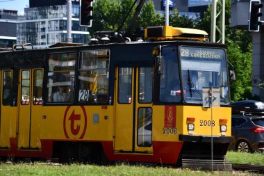 WARSAW, POLAND - JUL 15: Tram in Warsaw, Poland, as seen on July 15, 2022.