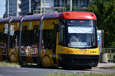 WARSAW, POLAND - JUL 15: Tram in Warsaw, Poland, as seen on July 15, 2022.