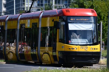 WARSAW, POLAND - JUL 15: Tram in Warsaw, Poland, as seen on July 15, 2022.